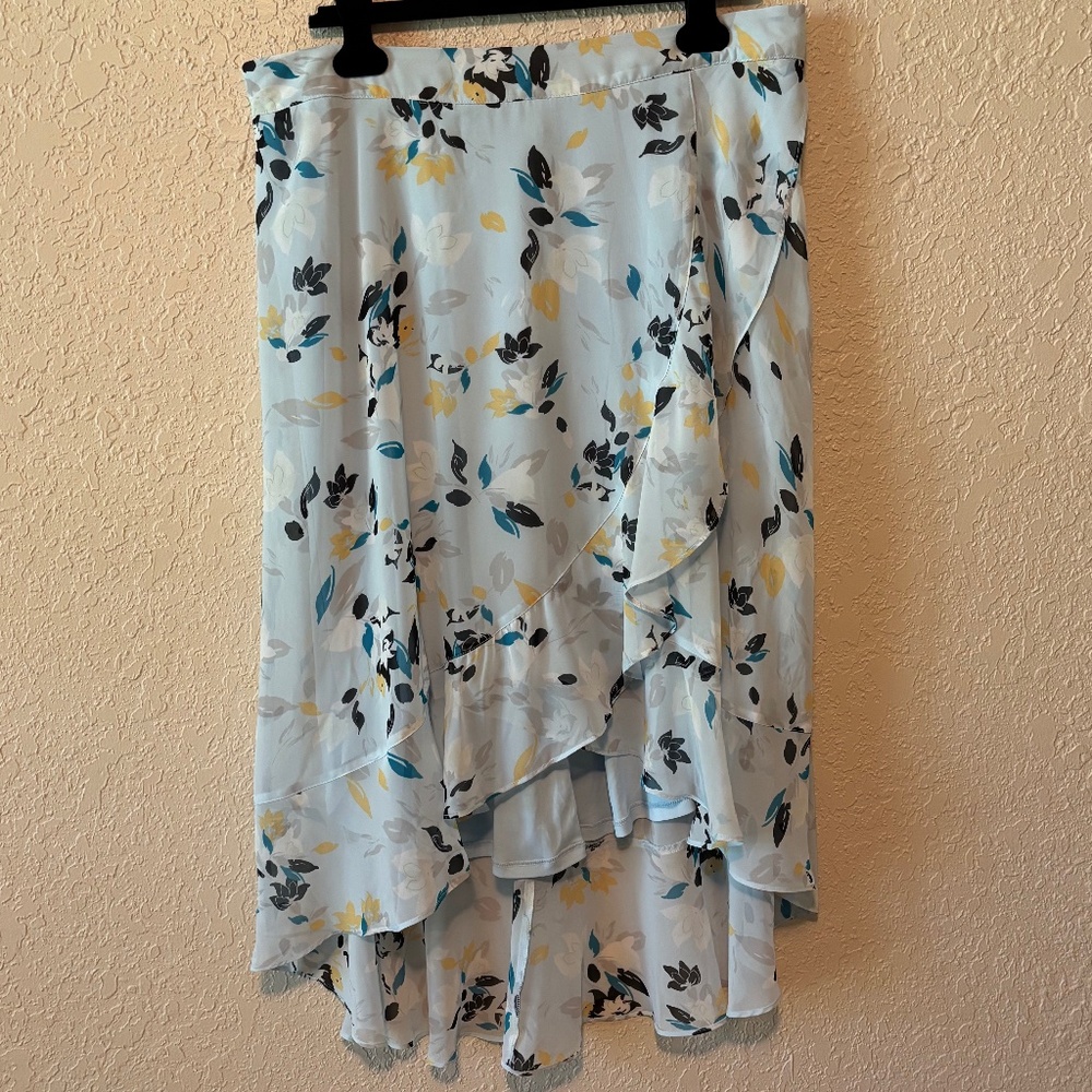 Lane Bryant Blue Floral Faux Wrap A-Line Ruffle Hem Skirt Women' Size 14/16